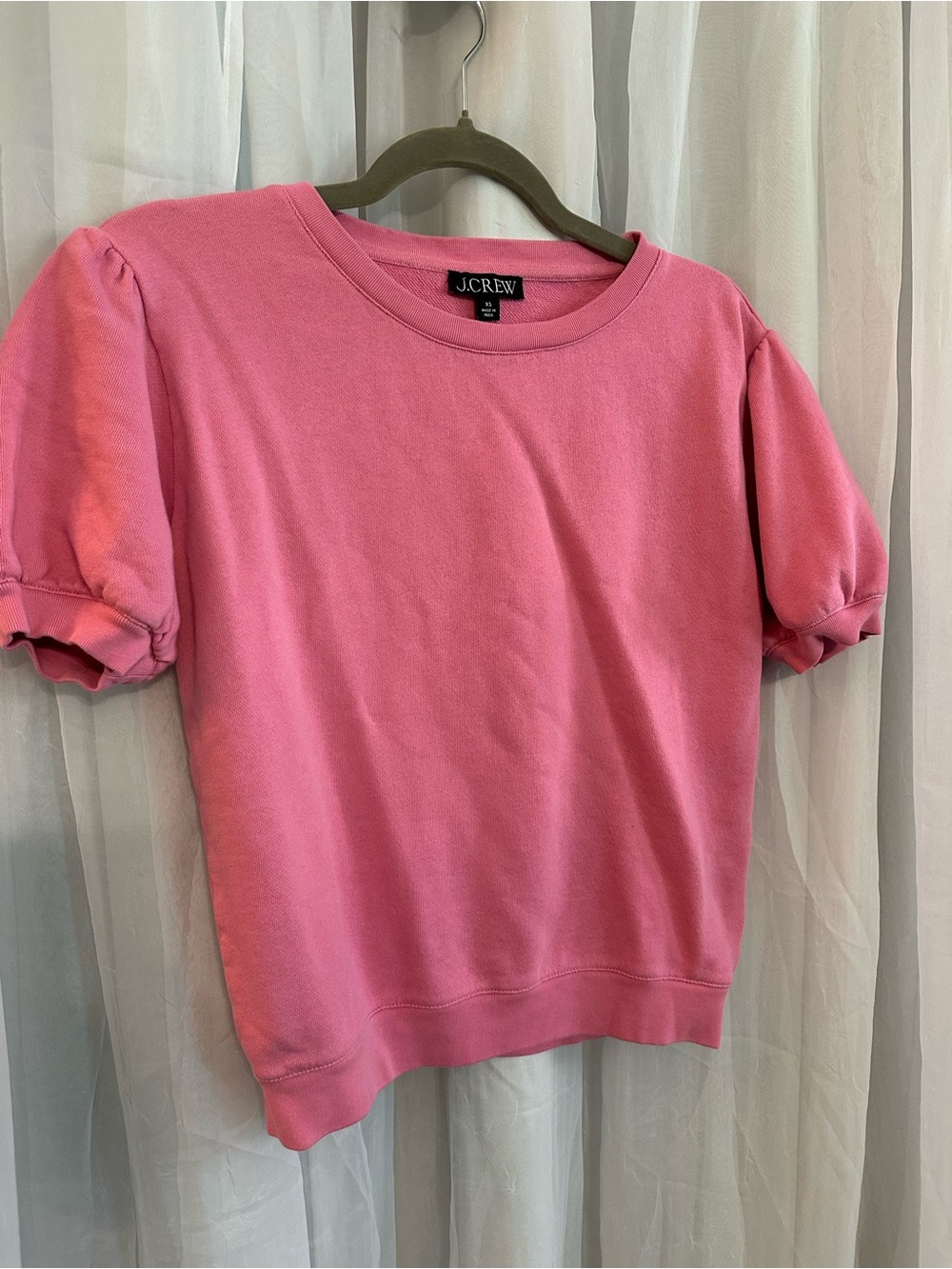J. Crew Pink Puff-Sleeve Short Sweatshirt - Picture 1 of 4